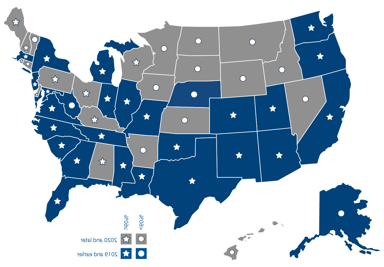 This is a map of the continental U.S., Hawaii, and Alaska that shows the association between the proportion of hospitals in a state designated as birthing-friendly and whether the state participated in a nationwide maternal health initiative. See the link below the image for a description of the image.